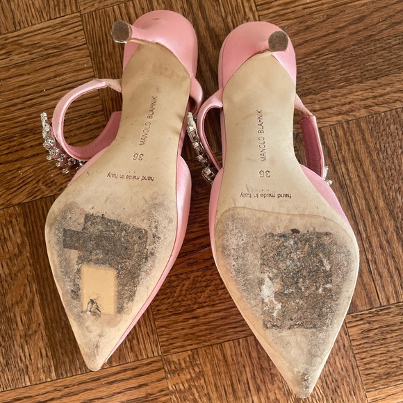 Manolo blahnik lurum 90 crystal embellished satin mules heels - Picture 8 of 11